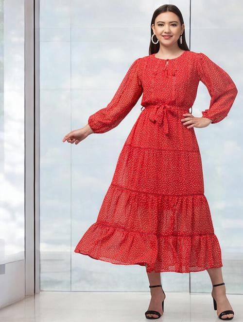 women red georgette layered dress - 21331322 -  Standard Image - 0