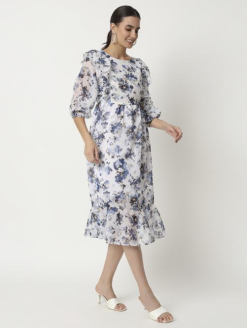 women white georgette fit & flare dress - 21331330 -  Standard Image - 0
