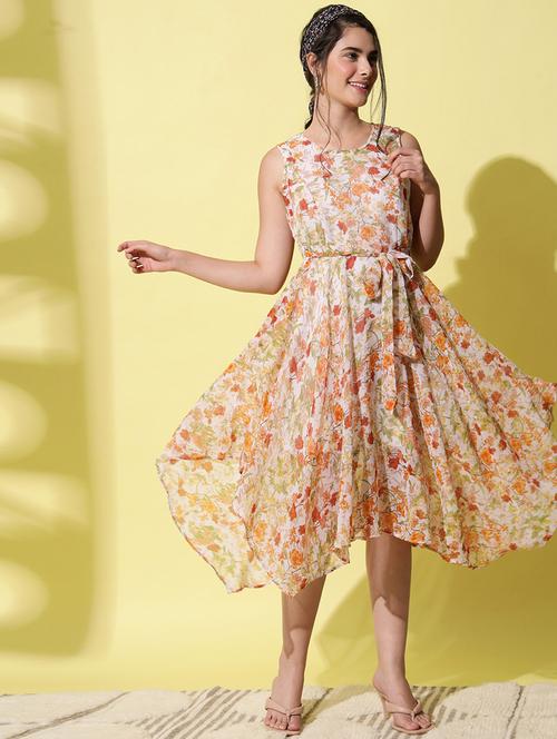 women printed sleeveless asymmetric dress - 21331337 - Standard Image - 0