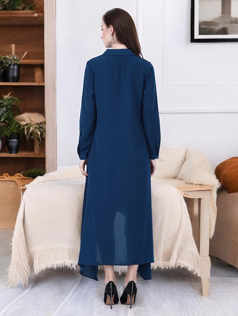 women blue viscose high low dress - 21331358 - Standard Image - 4