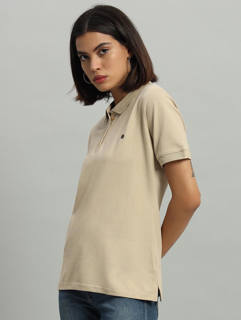 women solid polo neck short sleeves t-shirt - 21331569 - Standard Image - 1