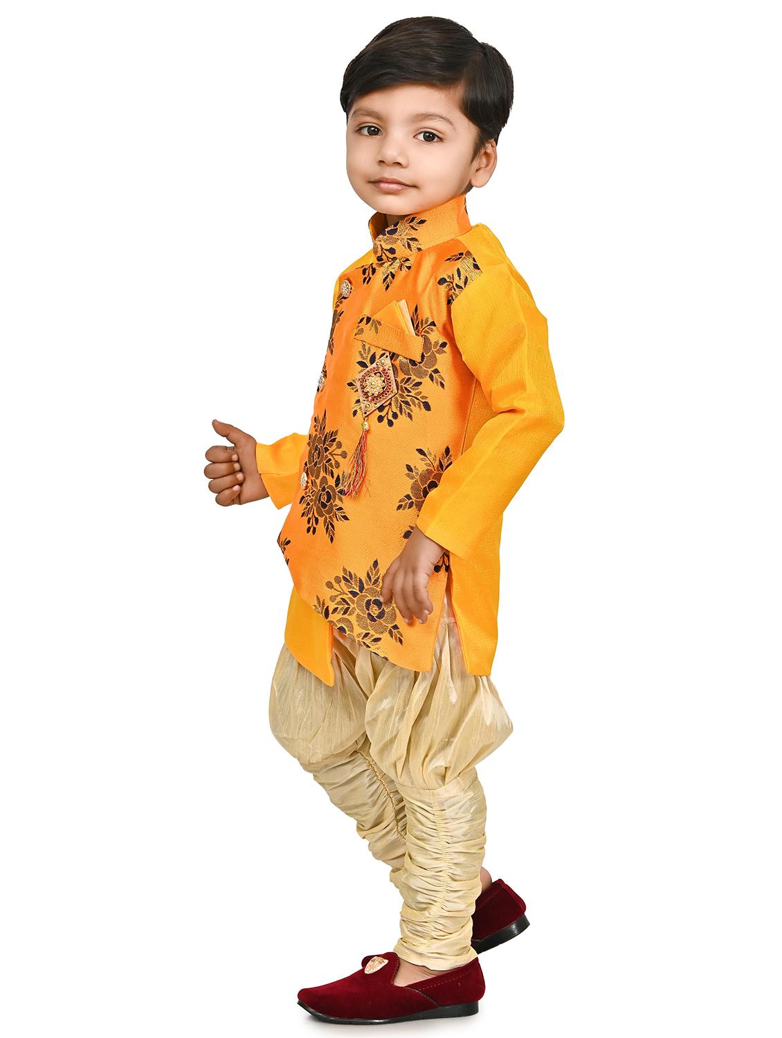 kids gold silk blend sherwani set - 21331574 - Standard Image - 1