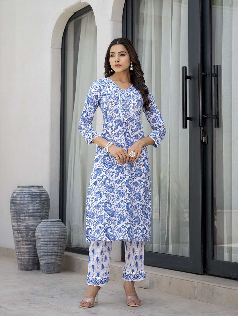 blue cotton kurta pant  set - 21331683 -  Standard Image - 1