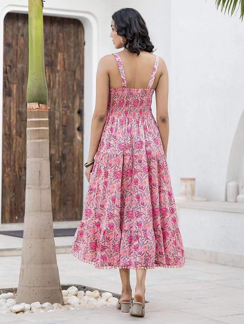 women pink cotton fit & flare ethnic dress - 21331696 -  Standard Image - 4