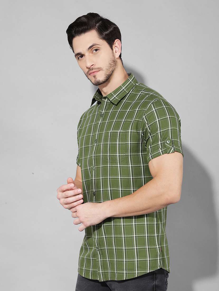men checkered collared short sleeves casual shirt - 21331734 -  Standard Image - 1