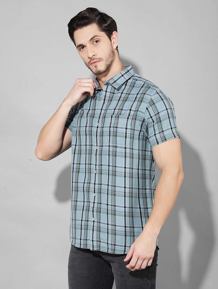 men checkered collared short sleeves casual shirt - 21331735 -  Standard Image - 1