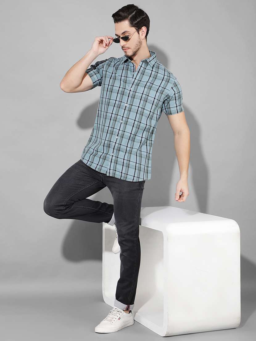 men checkered collared short sleeves casual shirt - 21331735 -  Standard Image - 4