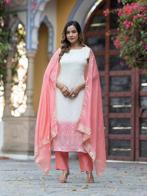 women embroidered sleeveless kurta pant with dupatta set - 21331768 -  Standard Image - 0