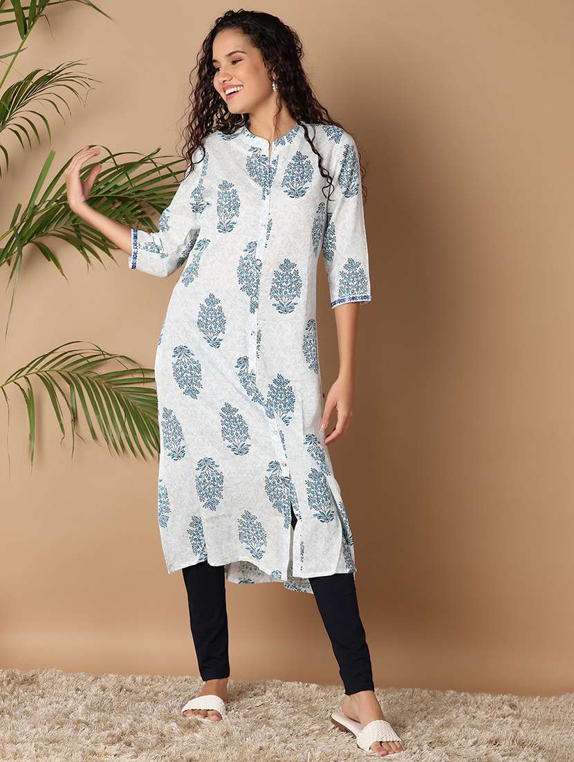 women three quarter sleeve printed a-line kurta