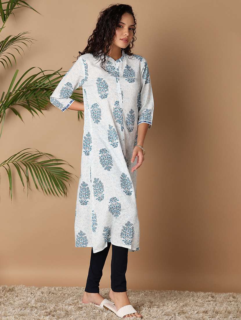 women three quarter sleeve printed a-line kurta - 21332002 -  Standard Image - 1
