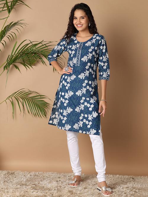 women three quarter sleeve printed straight kurta - 21332084 -  Standard Image - 0