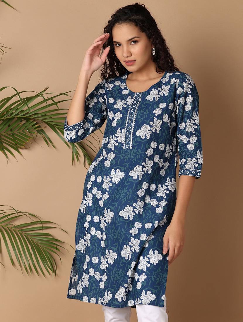 women three quarter sleeve printed straight kurta - 21332084 -  Standard Image - 1