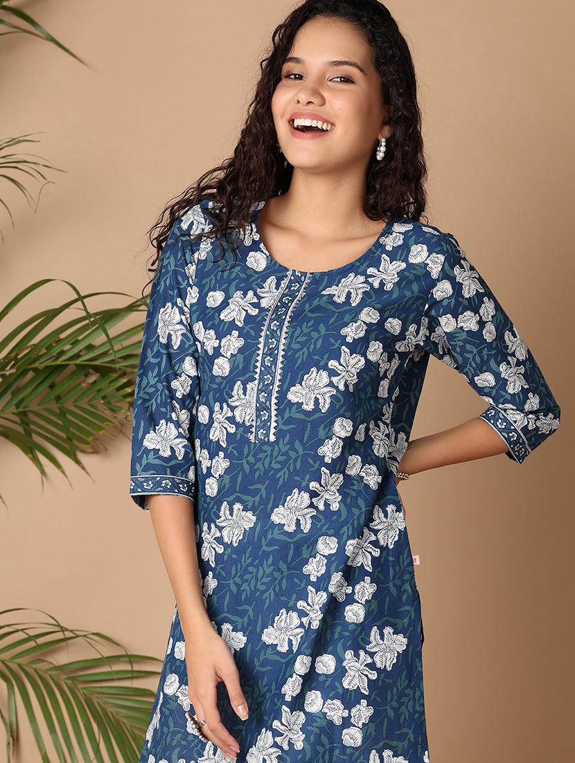 women three quarter sleeve printed straight kurta - 21332084 - Standard Image - 4