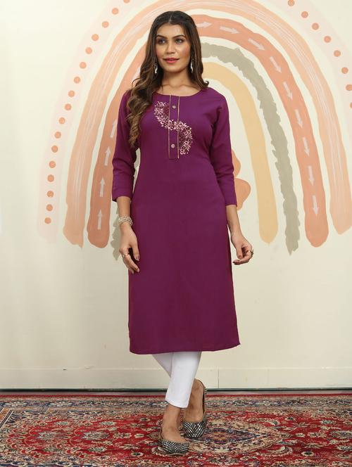 women round neck embroidered straight kurta - 21332903 - Standard Image - 0