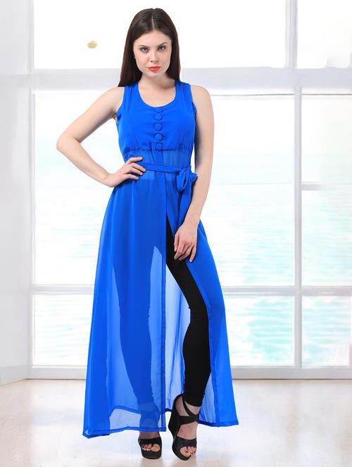 women blue georgette a-line tunic - 21332948 - Standard Image - 0
