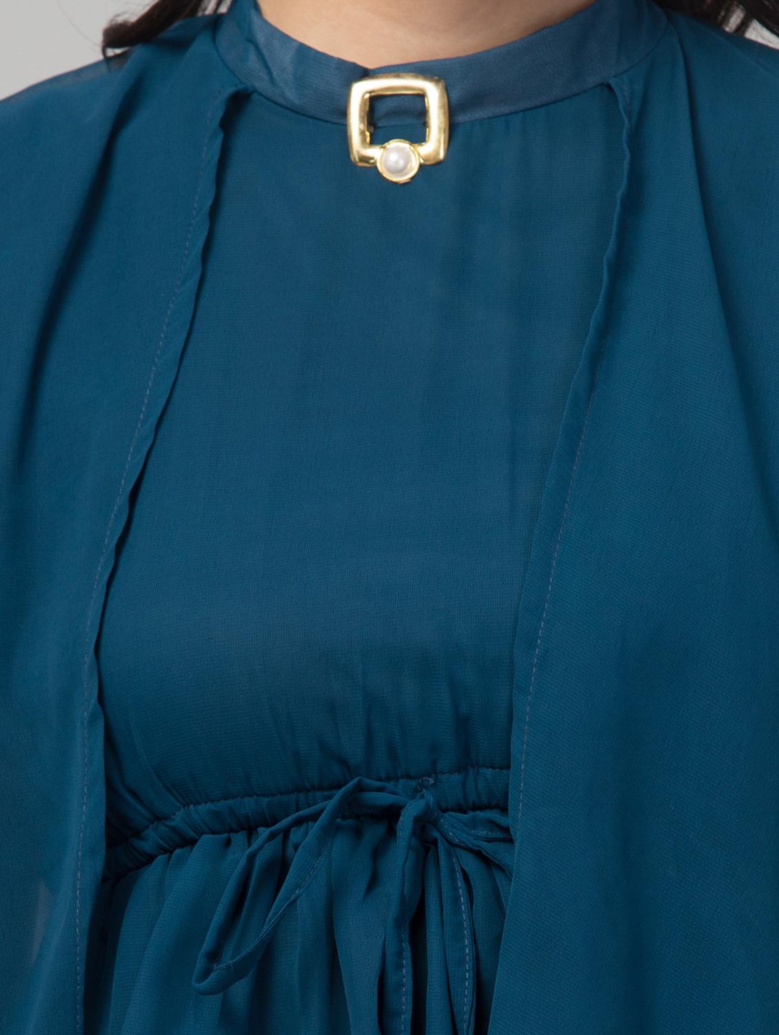 women teal blue georgette a-line top - 21332967 - Standard Image - 4