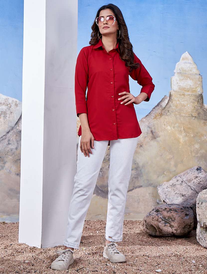 women collared solid regular shirt - 21333045 -  Standard Image - 1