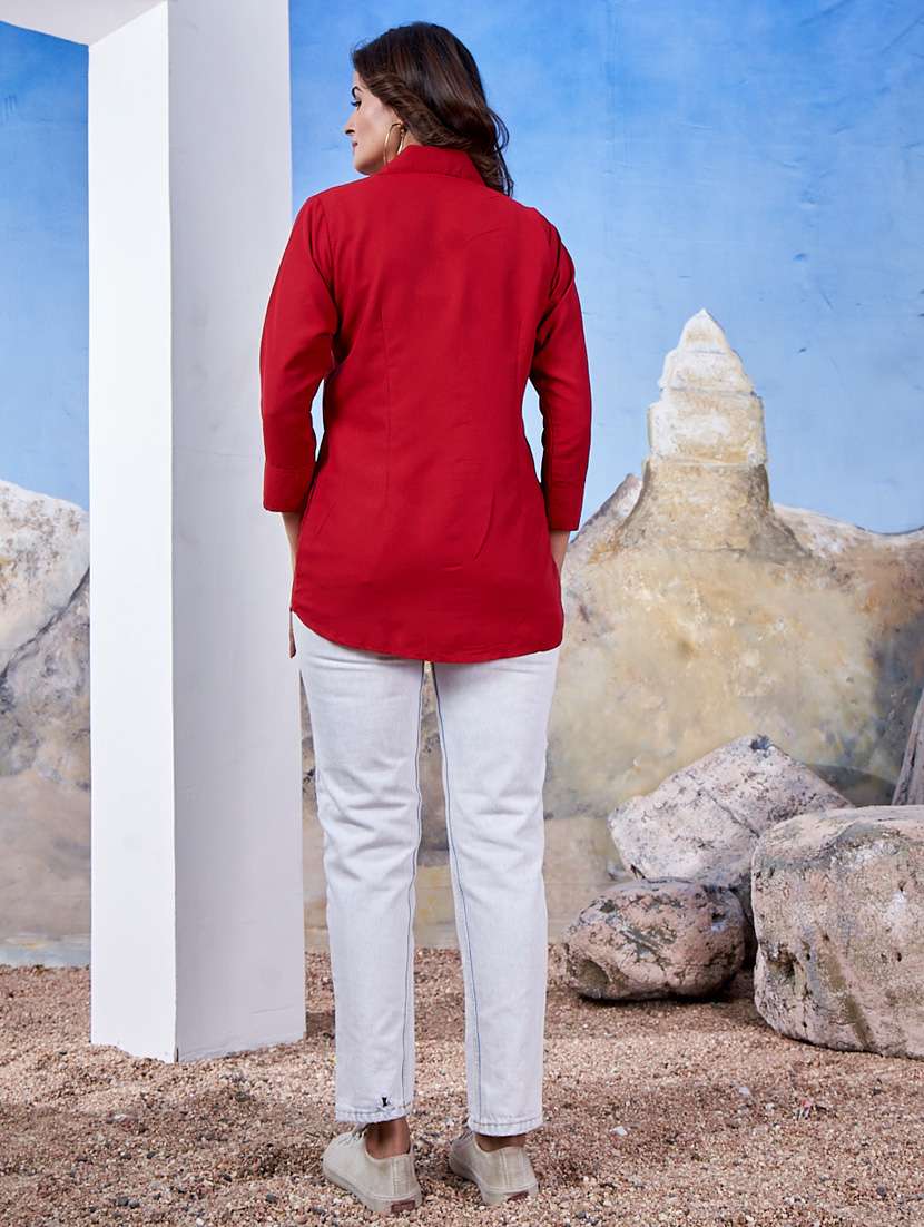 women collared solid regular shirt - 21333045 -  Standard Image - 4