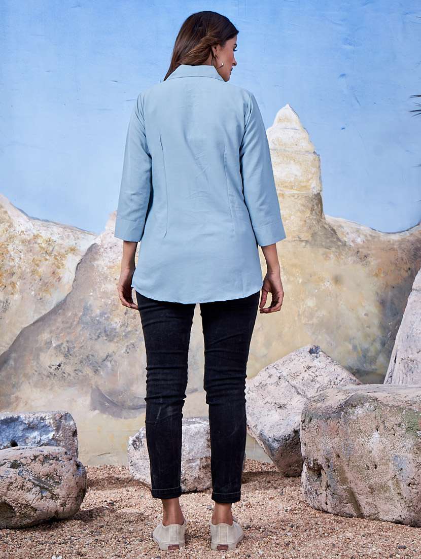 women collared solid regular shirt - 21333049 - Standard Image - 4