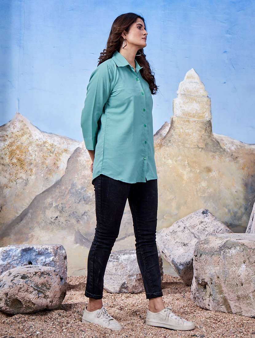 women collared solid regular shirt - 21333052 - Standard Image - 1