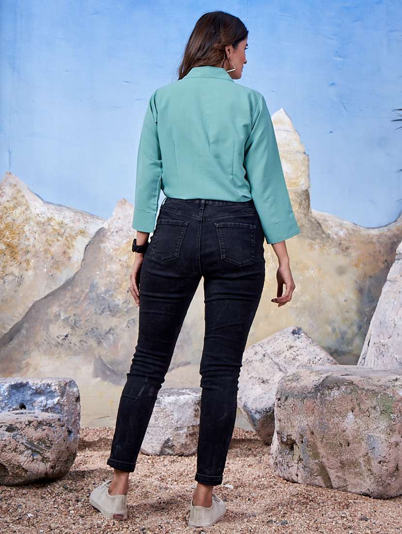 women collared solid regular shirt - 21333052 - Standard Image - 4