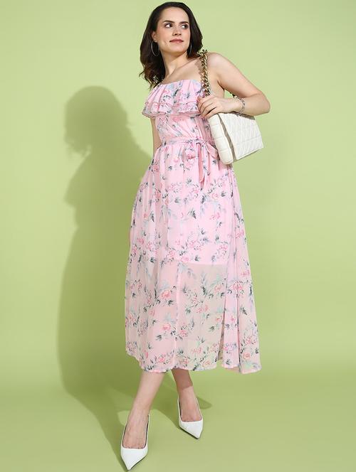 women pink polyester fit & flare dress - 21333090 - Standard Image - 0