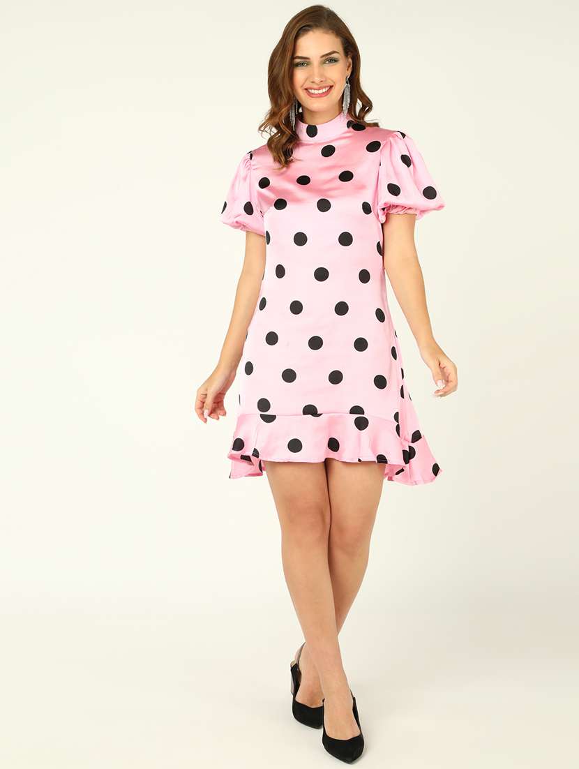 women pink polyester a-line dress