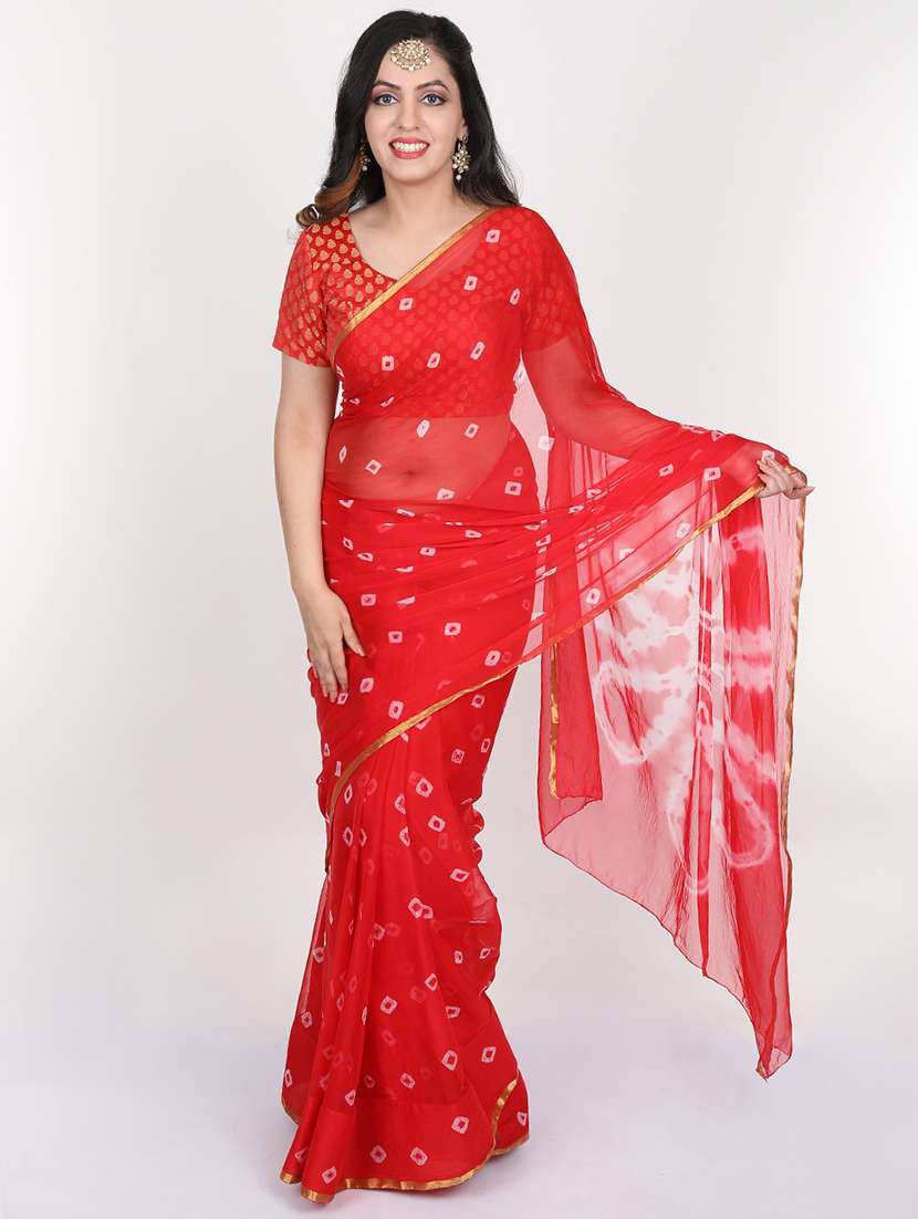 women bandhani printed saree with blouse