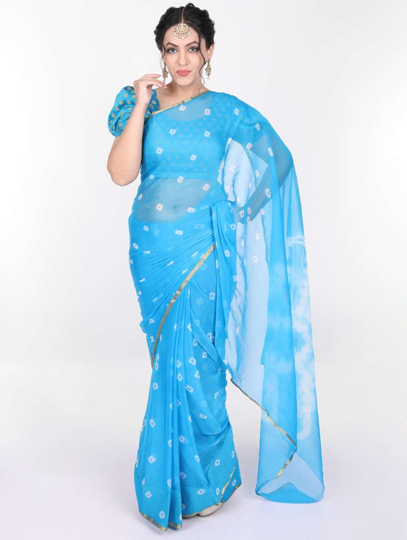 women bandhani printed saree with blouse