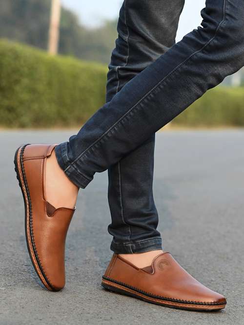 men tan brown slip on shoes