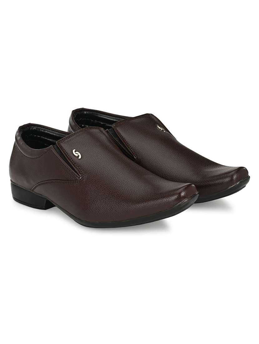 brown solid slip on shoes