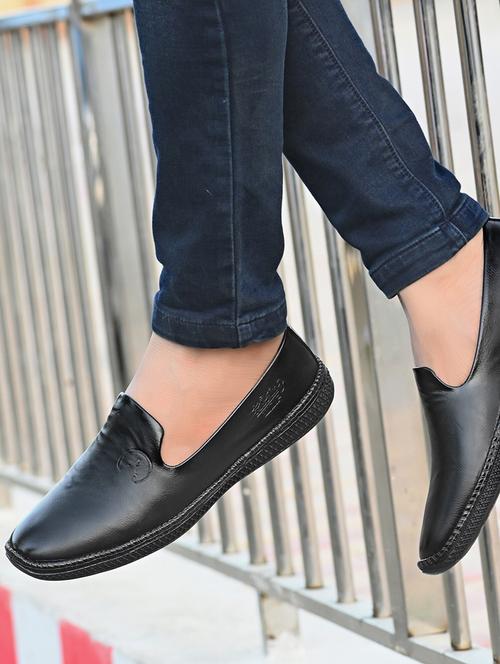 black leatherette slip on loafers - 21333310 - Standard Image - 0