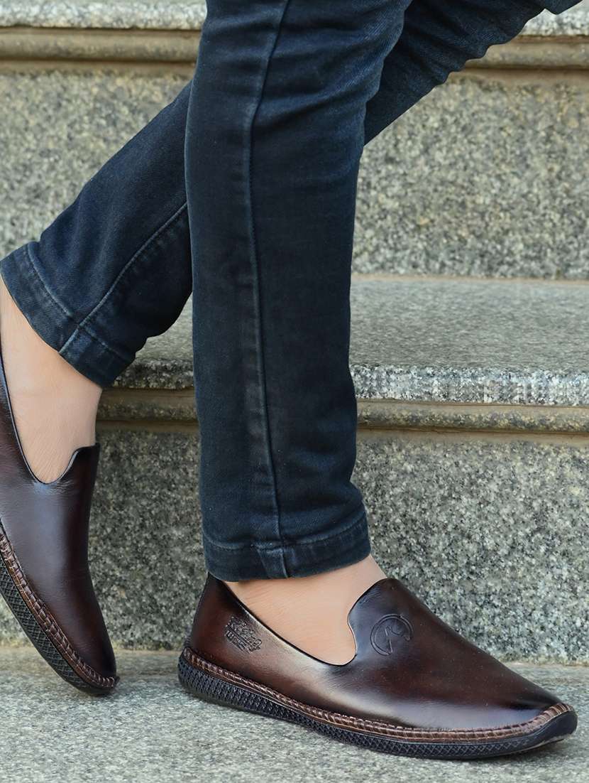 brown leatherette slip on loafers - 21333311 -  Zoom Image - 0
