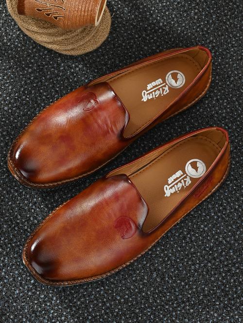 tan leatherette slip on loafers - 21333312 -  Standard Image - 0