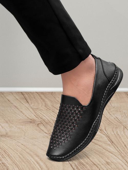 black leatherette slip on loafers - 21333313 -  Standard Image - 0