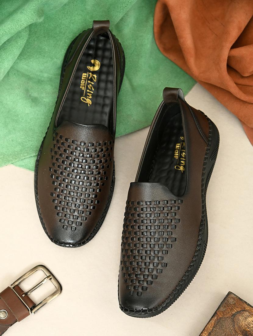 brown leatherette slip on loafers