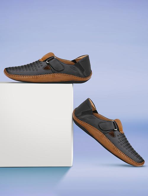 black leatherette slip on sandals - 21333326 -  Standard Image - 0