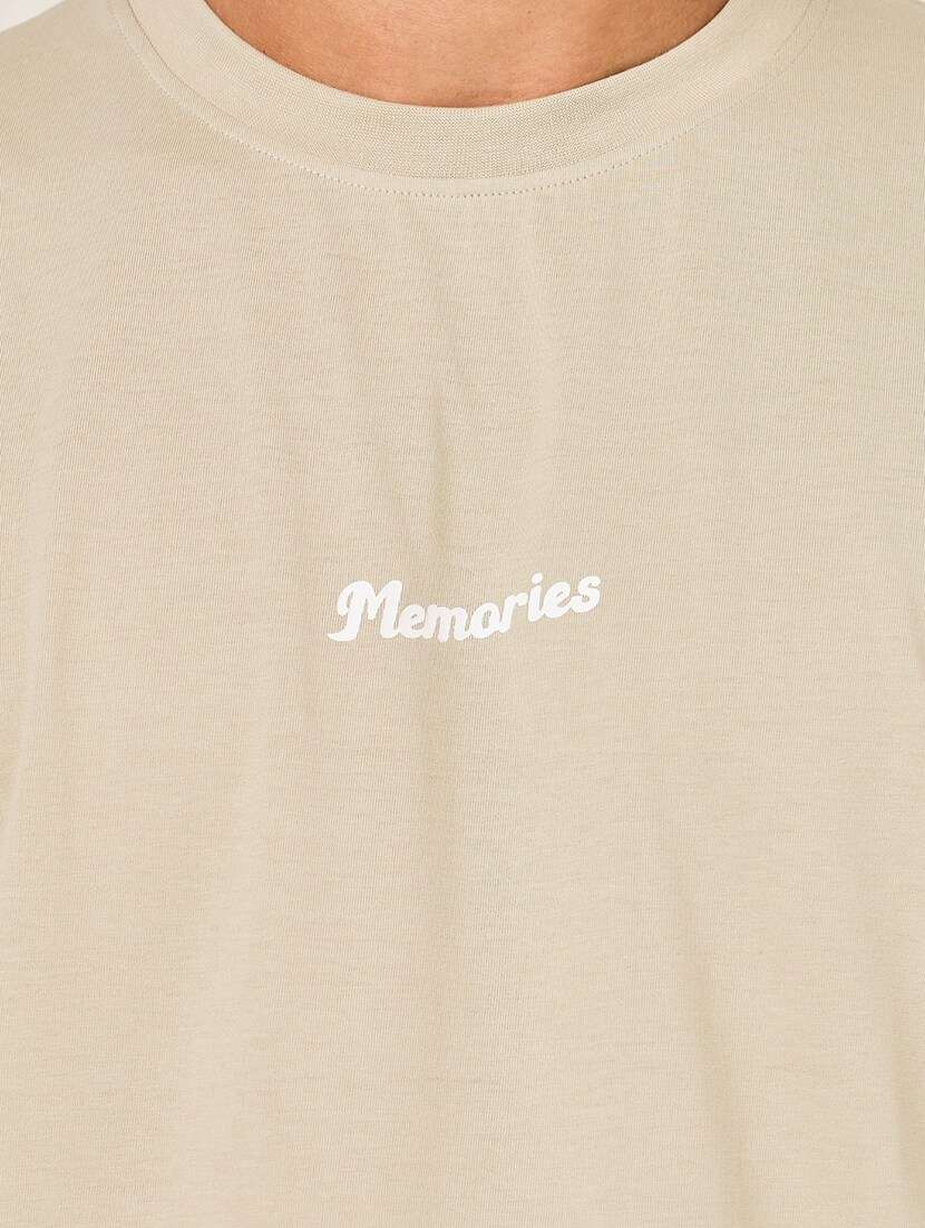 men beige cotton back print t-shirt - 21333414 -  Standard Image - 4