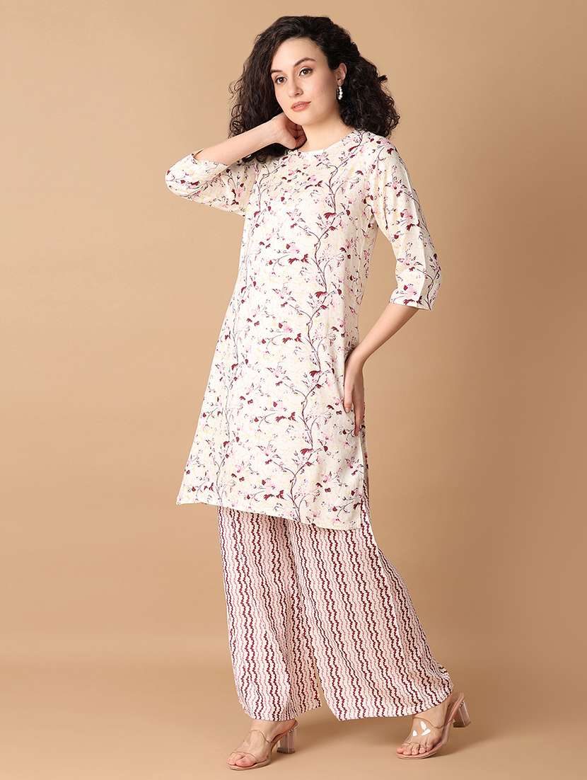 women three quarter sleeve kurta palazzo set - 21333763 -  Standard Image - 1