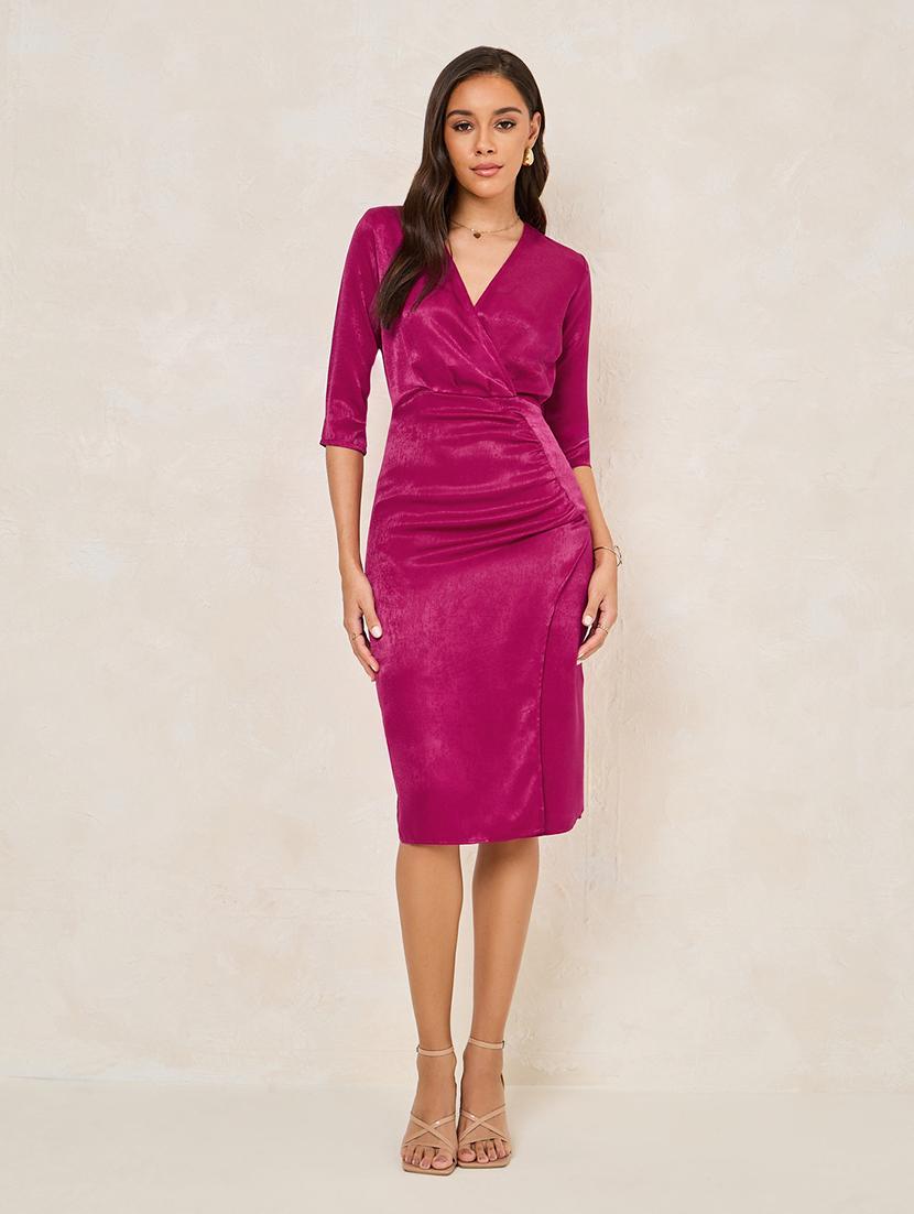 women pink polyester sheath dress
