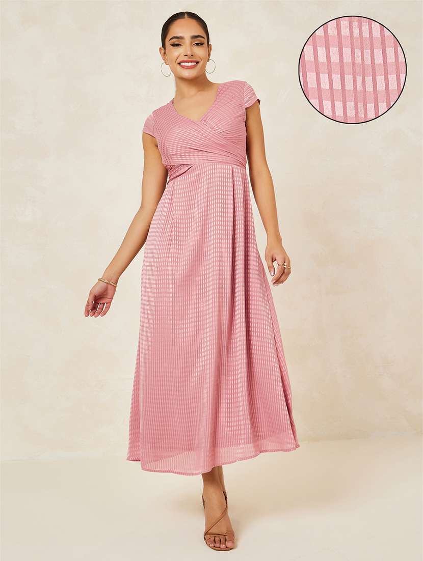 women self designed overlap neck a-line dress