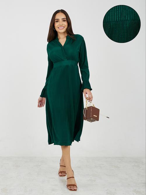 women solid mandrain neck a-line dress - 21334288 - Standard Image - 0