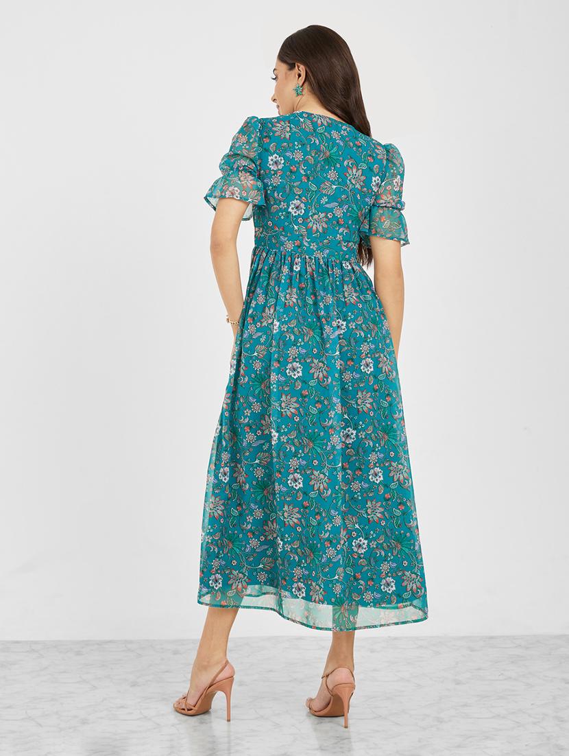 green polyester aline dress - 21334313 - Standard Image - 1