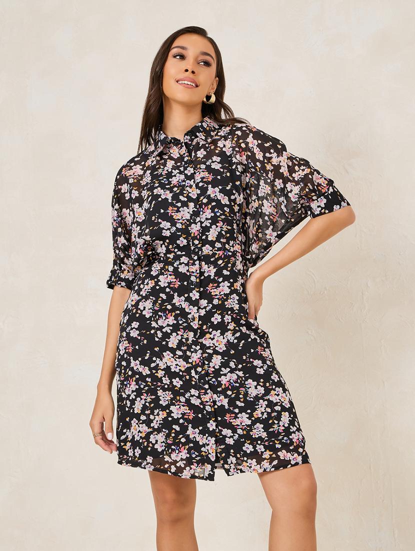women black polyester shirt dress - 21334316 - Standard Image - 1