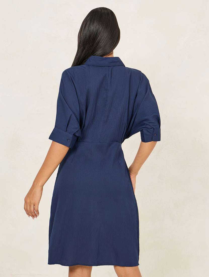 women navy blue polyester shirt dress - 21334317 -  Standard Image - 1