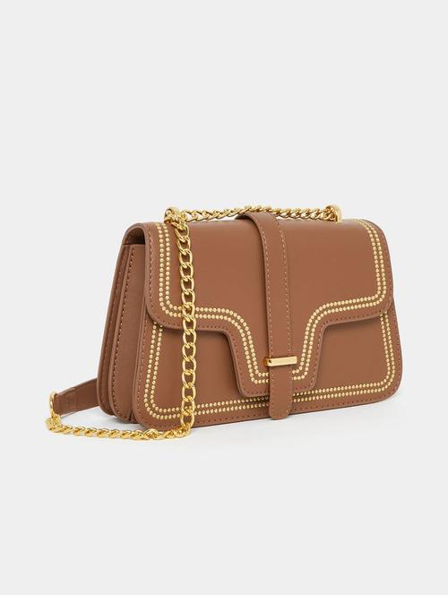 brown leatherette (pu) sling bag - 21334339 - Standard Image - 0