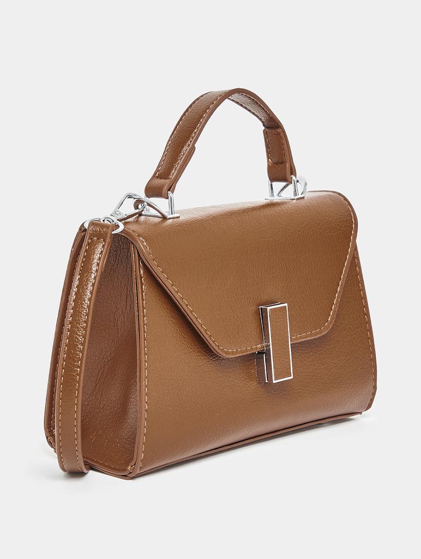 brown leatherette (pu) solid handbag - 21334344 - Zoom Image - 0