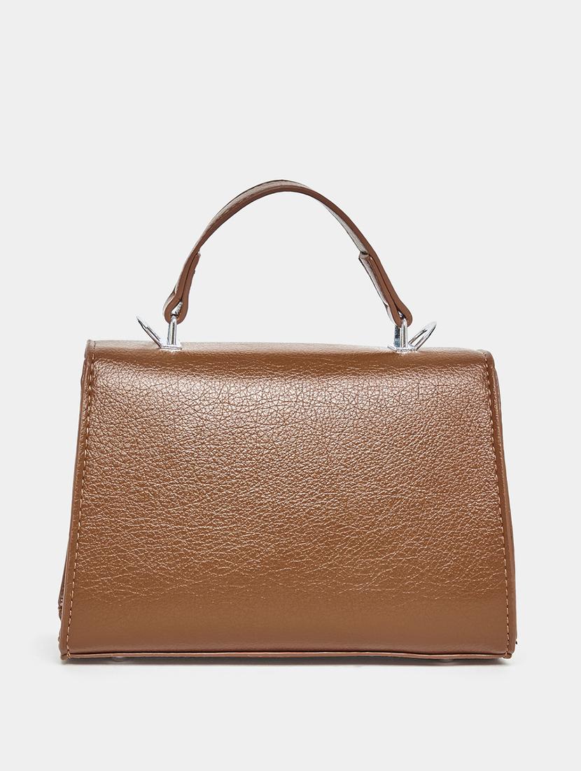 brown leatherette (pu) solid handbag - 21334344 - Standard Image - 1