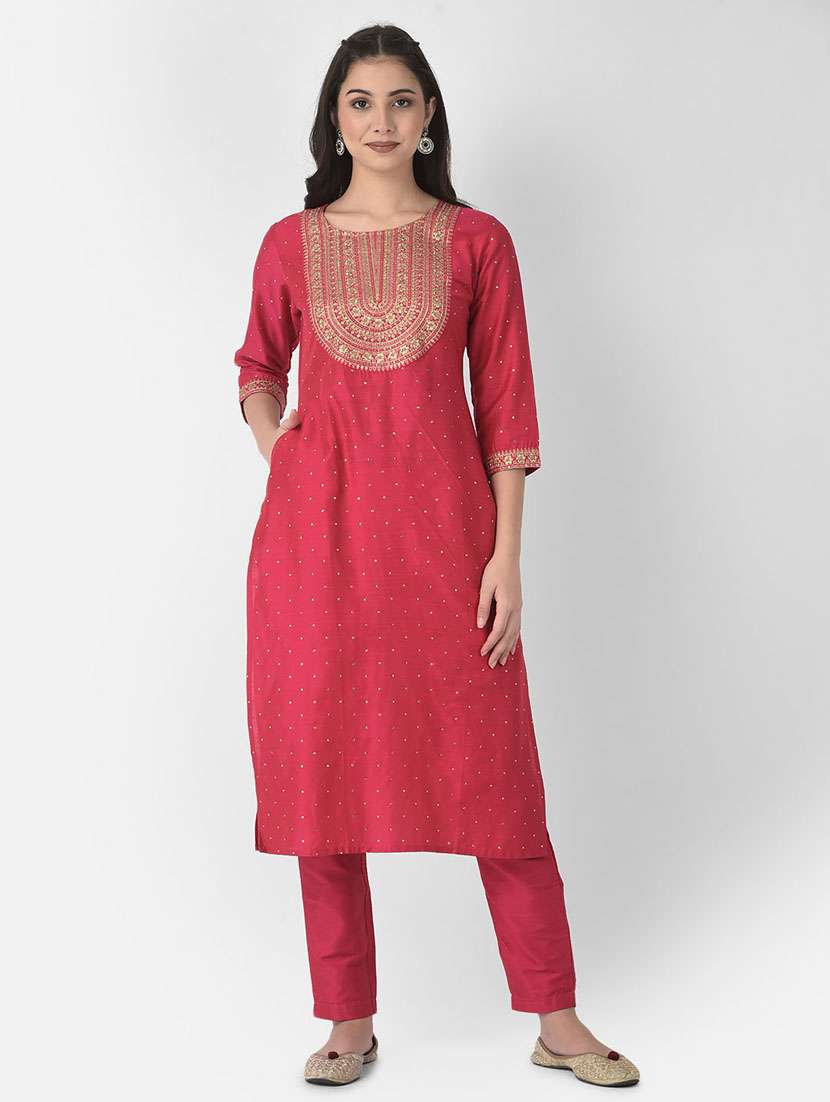 women three quarter sleeve straight kurta - 21334350 -  Standard Image - 4