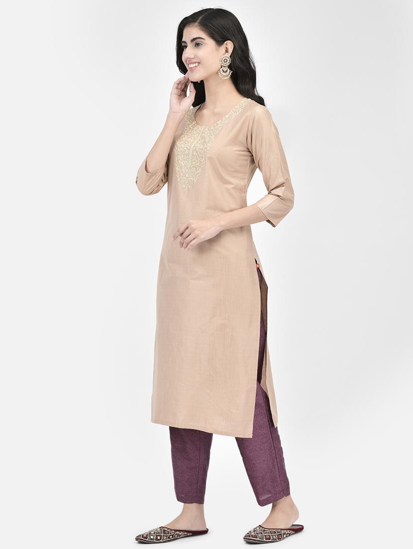women three quarter sleeve straight kurta - 21334356 -  Standard Image - 1